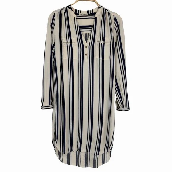 Ulla Johnson Striped Silk Blend Tunic Dress Size 2 Ivory Navy Boho Minimalist - Picture 2 of 12